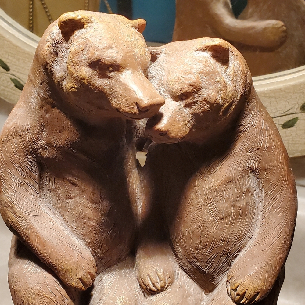 Romantic Bear Couple Tender Moment resin statue